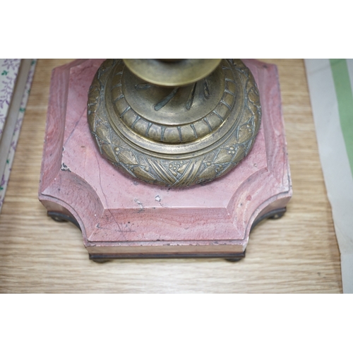 549 - A Corinthian column rouge marble and bronze lamp base, 53cm high overall. Condition - fair