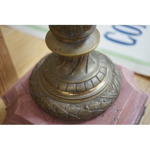 549 - A Corinthian column rouge marble and bronze lamp base, 53cm high overall. Condition - fair