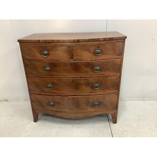 56 - A Regency mahogany bow front chest, width 104cm, depth 52cm, height 101cm. Condition - fair