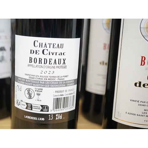 569 - Eight bottles of Bordeaux Chateaux de Civrac and five bottles of Bordeaux Les Chais de Magellan. Con... 