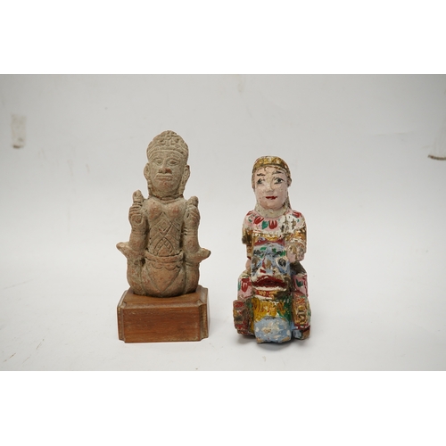 576 - A Burmese lacquered wood figure, 19th century and an Indian terracotta figure of a deity, largest 13... 