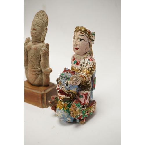 576 - A Burmese lacquered wood figure, 19th century and an Indian terracotta figure of a deity, largest 13... 