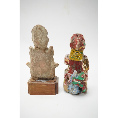 576 - A Burmese lacquered wood figure, 19th century and an Indian terracotta figure of a deity, largest 13... 