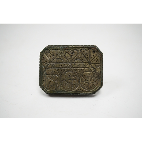 578 - A 19th century Persian base metal fob seal, matrix 3.8 x 3cm. Condition - fair to good