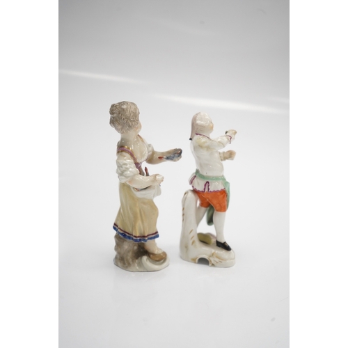 581 - Two 19th century German porcelain figures, Hochst and Buen Retiro style marks, 9.5cm. Condition - fa... 