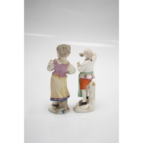 581 - Two 19th century German porcelain figures, Hochst and Buen Retiro style marks, 9.5cm. Condition - fa... 