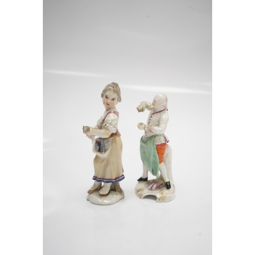 581 - Two 19th century German porcelain figures, Hochst and Buen Retiro style marks, 9.5cm. Condition - fa... 