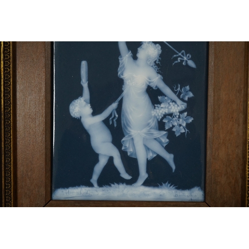 615 - A Limoges pate-sur pate plaque of a musical putti and a dancing lady, signed. 17.5cm x 13cm. Conditi... 