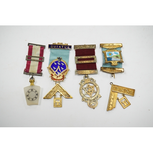 621 - Masonic medals some silver gilt and enamel, to include Eastbourne Lodge and Taurus No 8148 Lodge of ... 