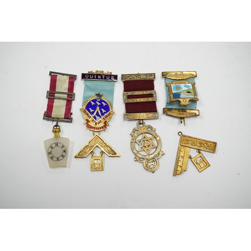 621 - Masonic medals some silver gilt and enamel, to include Eastbourne Lodge and Taurus No 8148 Lodge of ... 