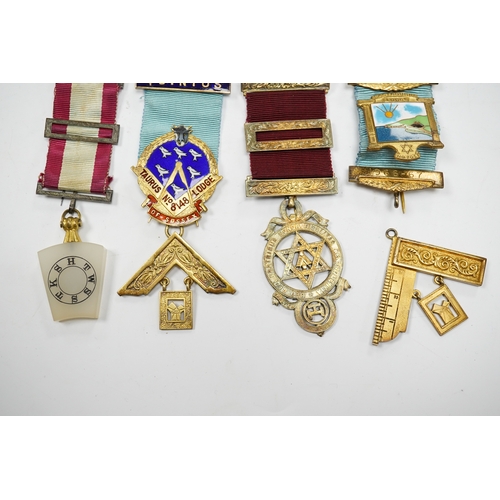 621 - Masonic medals some silver gilt and enamel, to include Eastbourne Lodge and Taurus No 8148 Lodge of ... 