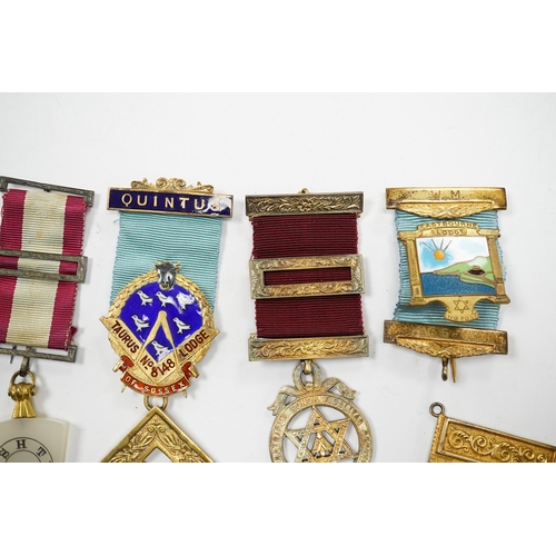 621 - Masonic medals some silver gilt and enamel, to include Eastbourne Lodge and Taurus No 8148 Lodge of ... 