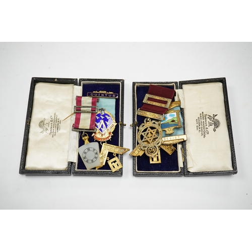 621 - Masonic medals some silver gilt and enamel, to include Eastbourne Lodge and Taurus No 8148 Lodge of ... 