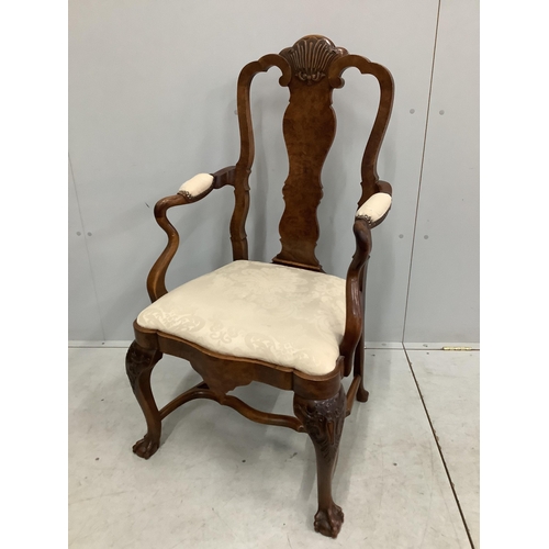 65 - A set of eight Queen Anne revival walnut dining chairs, two with arms. Condition - fair