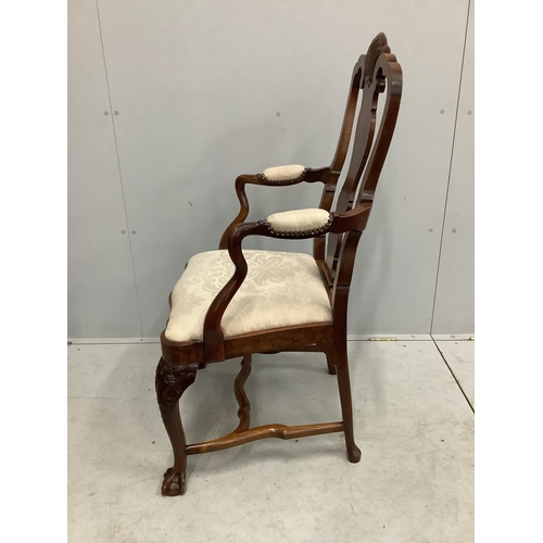 65 - A set of eight Queen Anne revival walnut dining chairs, two with arms. Condition - fair