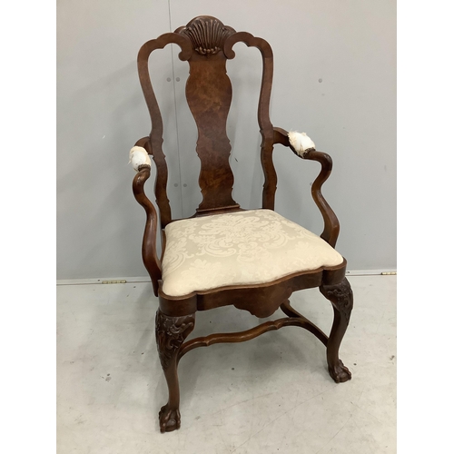 65 - A set of eight Queen Anne revival walnut dining chairs, two with arms. Condition - fair