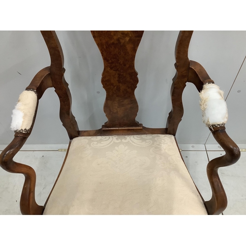 65 - A set of eight Queen Anne revival walnut dining chairs, two with arms. Condition - fair