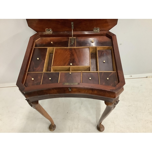 68 - A Queen Anne Revival mahogany and beech concave front work table, width 50cm, depth 40cm, height 74c... 