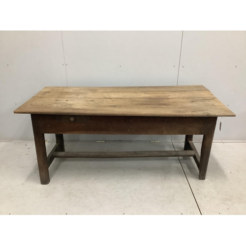 70 - A 19th century French rectangular oak kitchen table, width 163cm, depth 76cm, height 72cm. Condition... 