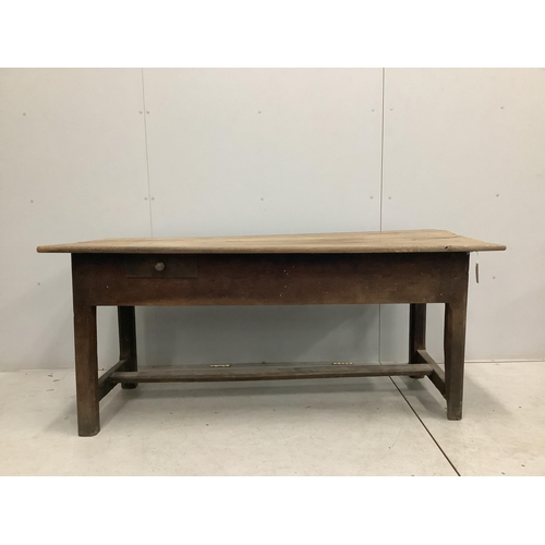 70 - A 19th century French rectangular oak kitchen table, width 163cm, depth 76cm, height 72cm. Condition... 