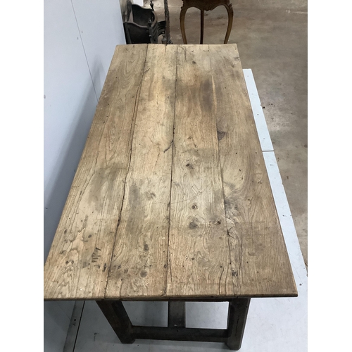 70 - A 19th century French rectangular oak kitchen table, width 163cm, depth 76cm, height 72cm. Condition... 