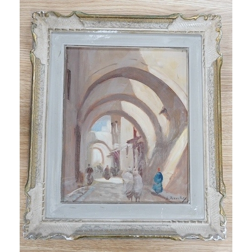 704 - A. Robelly, Orientalist oil on board, Arabian street scene, signed, 23 x 29cm. Condition - good... 