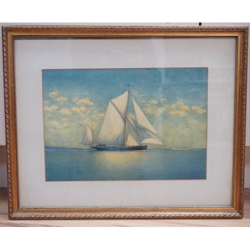 707 - A. E. Morris (19th. C), watercolour, Yacht under full sail, signed, 25 x 35cm. Condition - fair... 