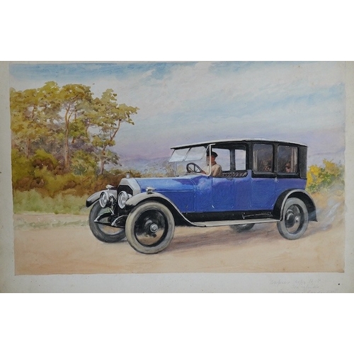 712 - Charles Thomas Howard (1865-1942), two original watercolours for postcards, Vintage cars comprising ... 