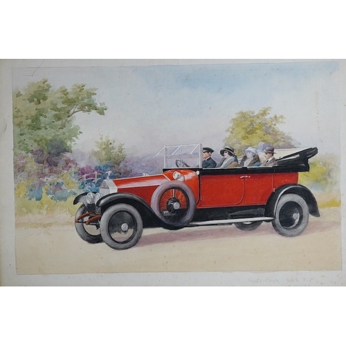 712 - Charles Thomas Howard (1865-1942), two original watercolours for postcards, Vintage cars comprising ... 