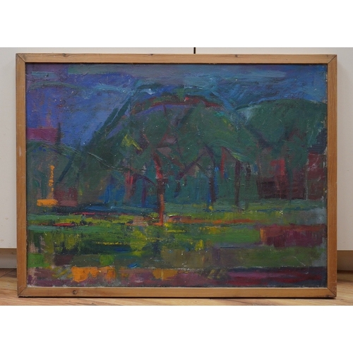 716 - Donald G. Womack, oil on canvas, Abstract oil on canvas, Landscape, Hyde Park, 'Young Contemporari... 