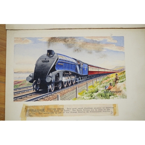 717 - Alan Anderson, four original watercolours for postcards, Vintage Steam Trains, A1 class Queen of Sc... 