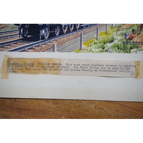 717 - Alan Anderson, four original watercolours for postcards, Vintage Steam Trains, A1 class Queen of Sc... 