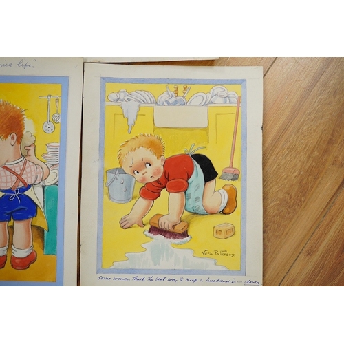 718 - Reg Maurice (Aka. Vera Paterson), four original gouaches on card for postcards, humorous children to... 