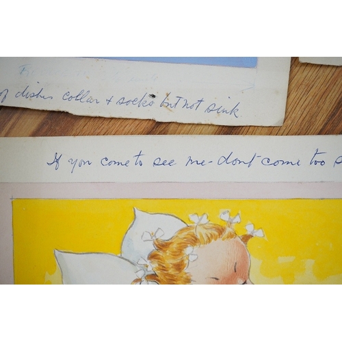 718 - Reg Maurice (Aka. Vera Paterson), four original gouaches on card for postcards, humorous children to... 