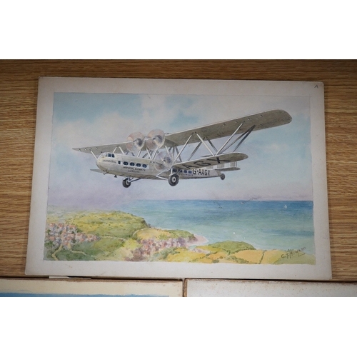 720 - Charles Thomas Howard (1865-1942), three original watercolours for postcards, Vintage Aircraft compr... 