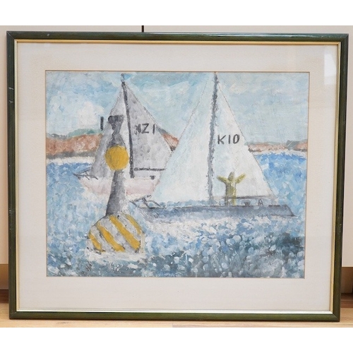 753 - Impressionist, oil on paper, Yachting scene, unsigned, 43 x 55cm. Condition - good