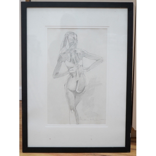 754 - 20th century, pencil, Study of a semi-nude female, signed and dated 1984, 45 x 27cm. Condition - fai... 