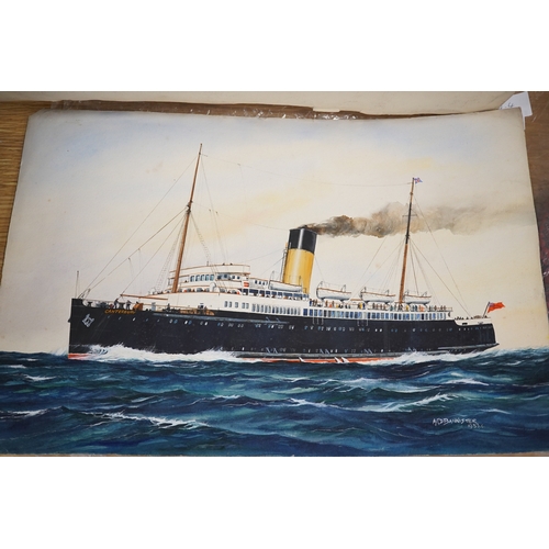 760 - A F D Bannister, five original gouaches on card for postcards, Cross Channel Ferry Steamers, T.S Ams... 