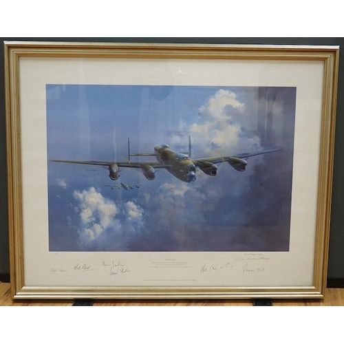 762 - Frank Wootton (1911-1998), artist's proof colour print, Lancaster, with various signatures includi... 