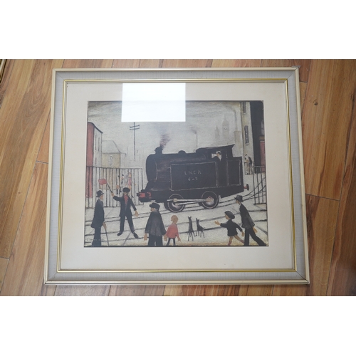 764 - After Laurence Stephen Lowry, colour print, 'Level Crossing', 46 x 55cm. Condition - good