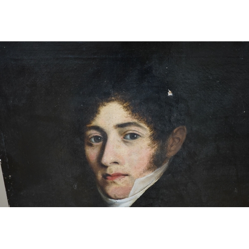 767 - 19th century English School, oil on canvas, Head and shoulders portrait of a gentleman wearing a cra... 