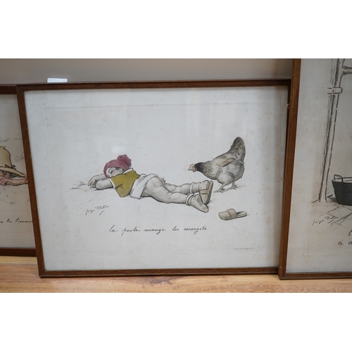 769 - After Georges Redon (French, 1869-1943), four humourous colour etchings to include 'L'eau N'est pas ... 