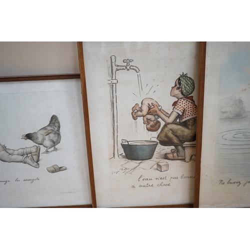 769 - After Georges Redon (French, 1869-1943), four humourous colour etchings to include 'L'eau N'est pas ... 