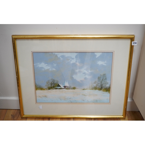 774 - Paul Evans (b.1950), gouache, 'Winter Farm, Chiddingstone', signed, 35 x 48cm. Condition - fair to g... 