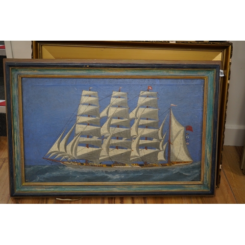 776 - Early 20th century, Naive school, oil on canvas, Study of a ship at full sail 'Albert', 35 x 60cm. C... 