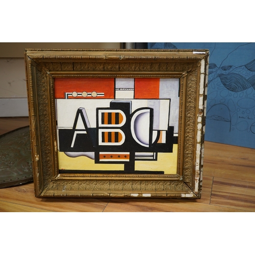 783 - Manner of Léger, a decorative oil on board, ABC, 27 x 33cm. Condition - good, losses to the frame... 