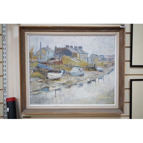 788 - L A Fletcher, impressionist oil on board, Faversham Creek 1975, signed, 49 x 60cm. Condition - good... 