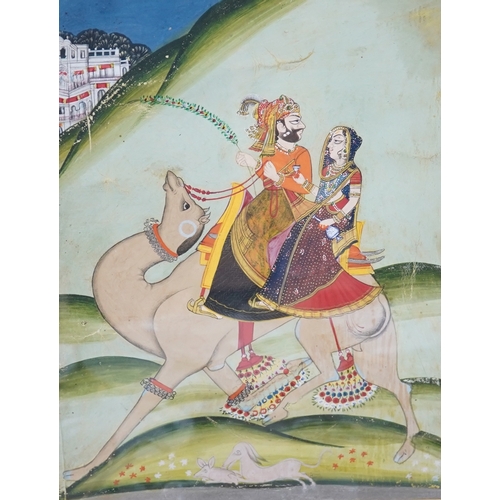 791 - Two 19th century, Indian School gouaches, comprising seated figure and two figures riding a camel, l... 