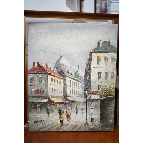 799 - Burnett, two impressionist oils on canvas, Parisian street scenes, each signed, 39 x 49cm. Condition... 