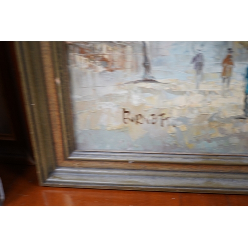 799 - Burnett, two impressionist oils on canvas, Parisian street scenes, each signed, 39 x 49cm. Condition... 